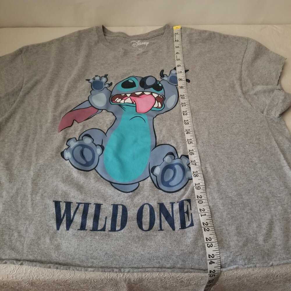 Disney Lilo & Stitch Women 2XL Gray Graphic Wild One Short Sleeve Cutoff Crop To - Picture 9 of 9